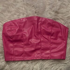 Timing Pink Faux Leather Crop Top
